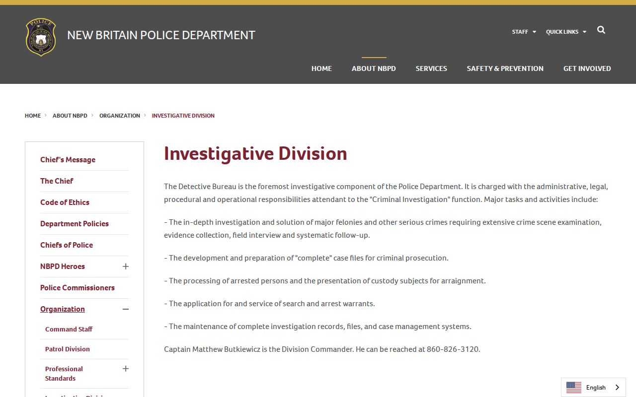City of New Britain arrest records police investigative division