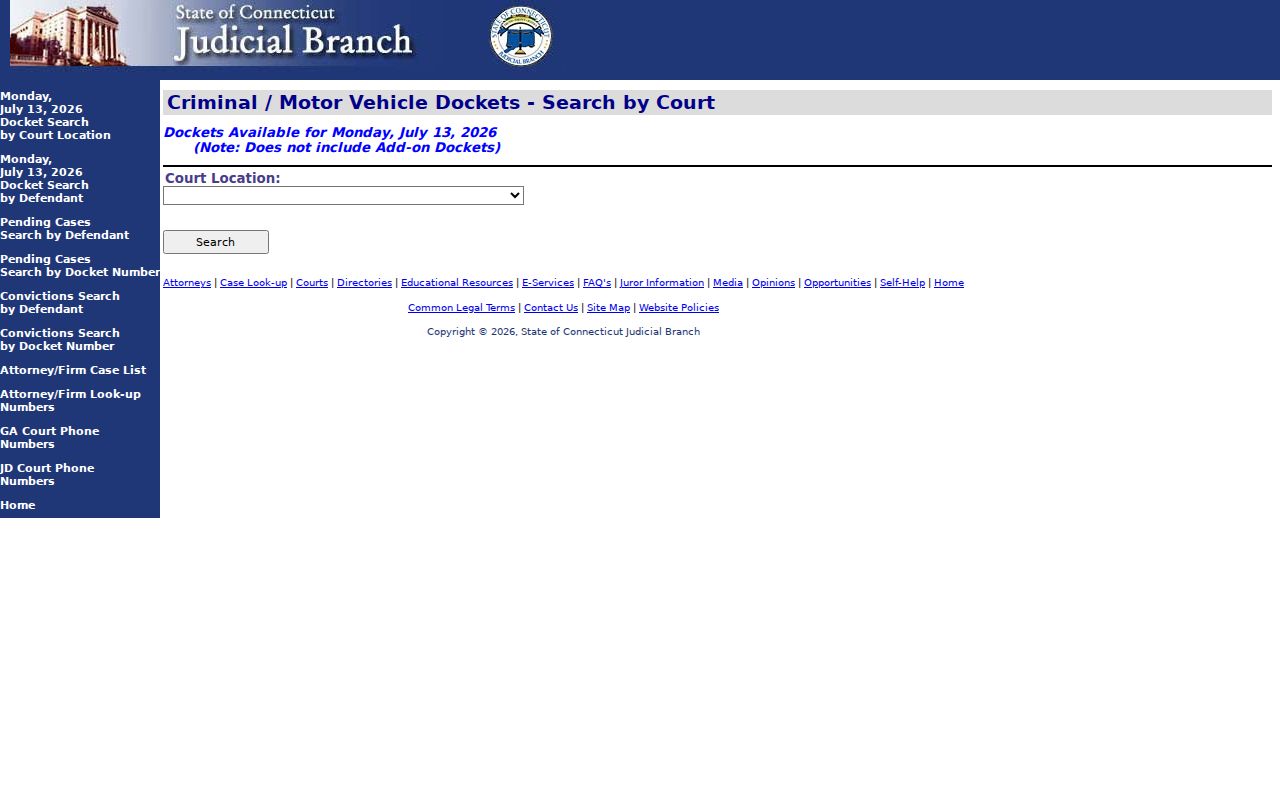 City of New Britain court dockets criminal motor vehicle daily docket by court