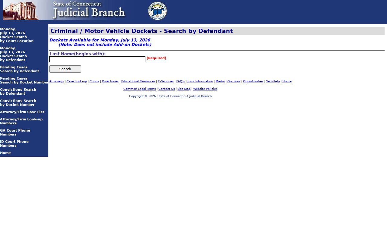 City of New Britain court dockets daily docket by defendant