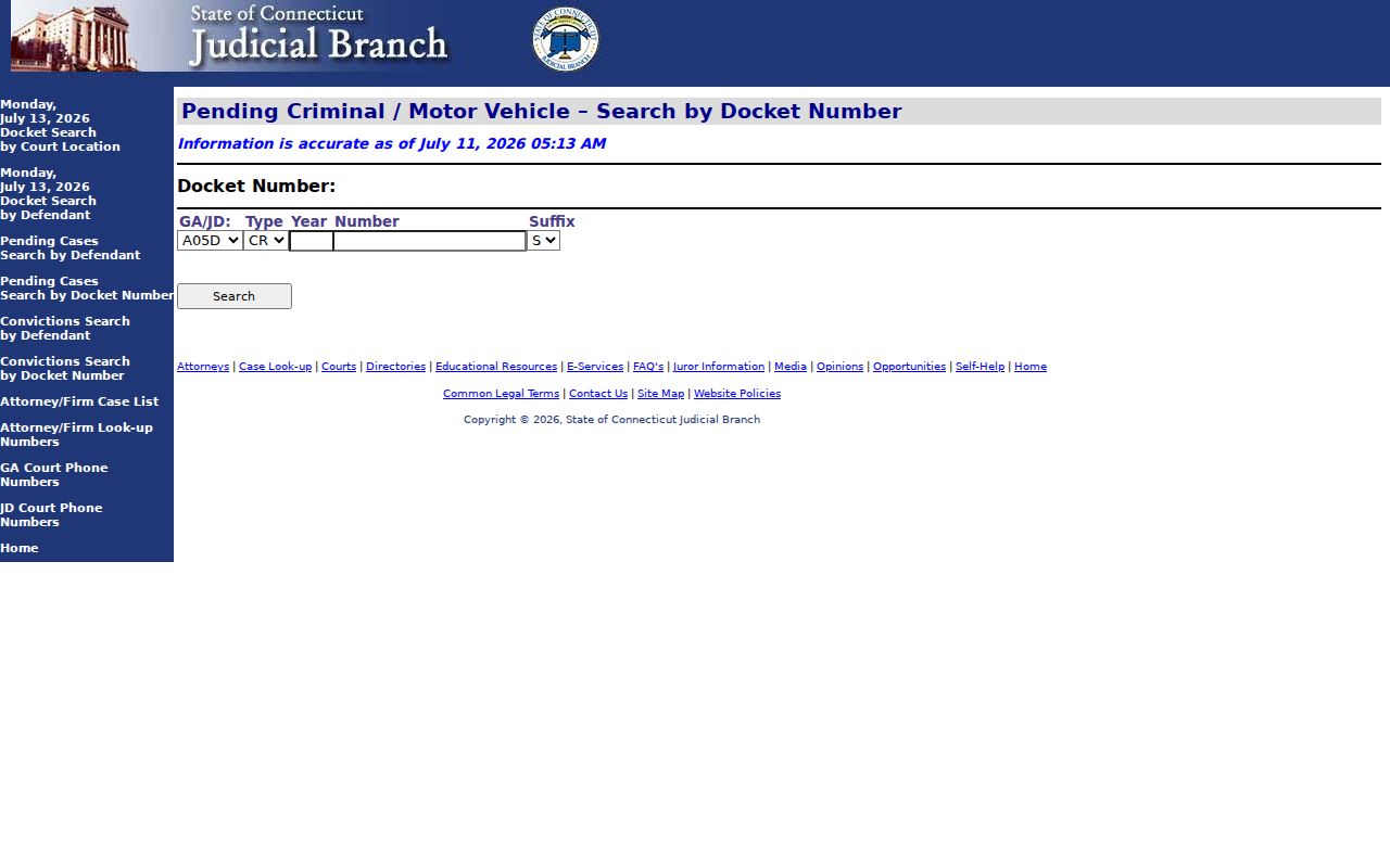 City of New Britain court dockets pending criminal docket number search