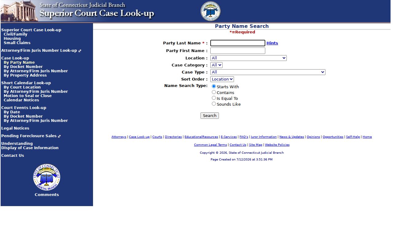 City of New Britain court records civil family party search