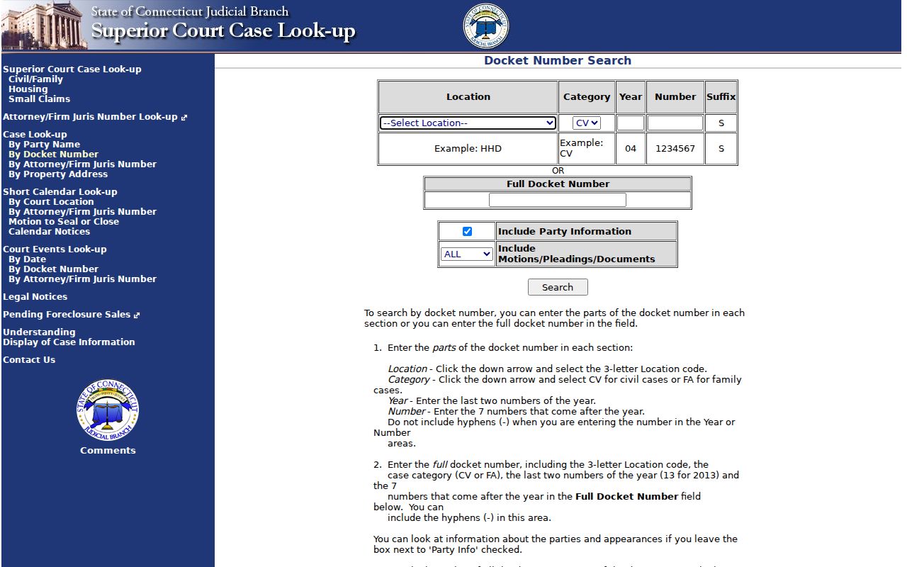 City of New Britain court records docket number search