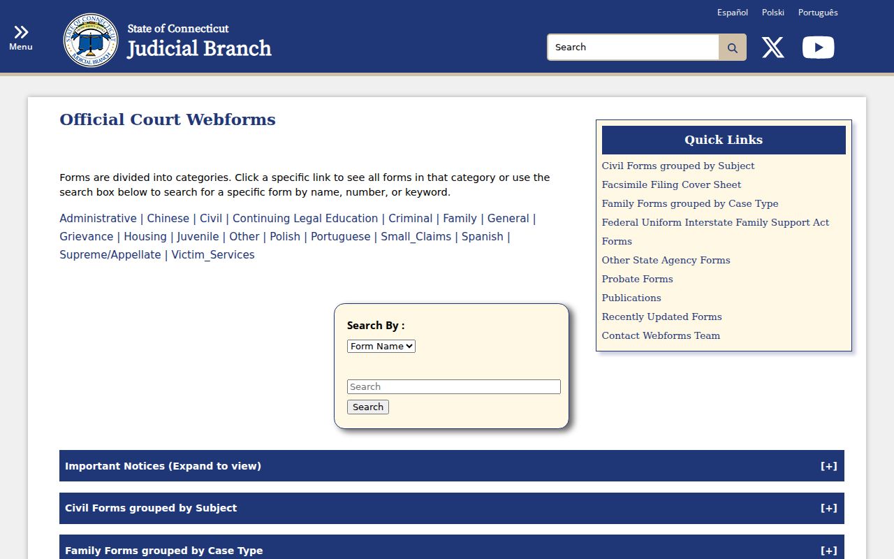 City of New Britain court records Judicial Branch forms