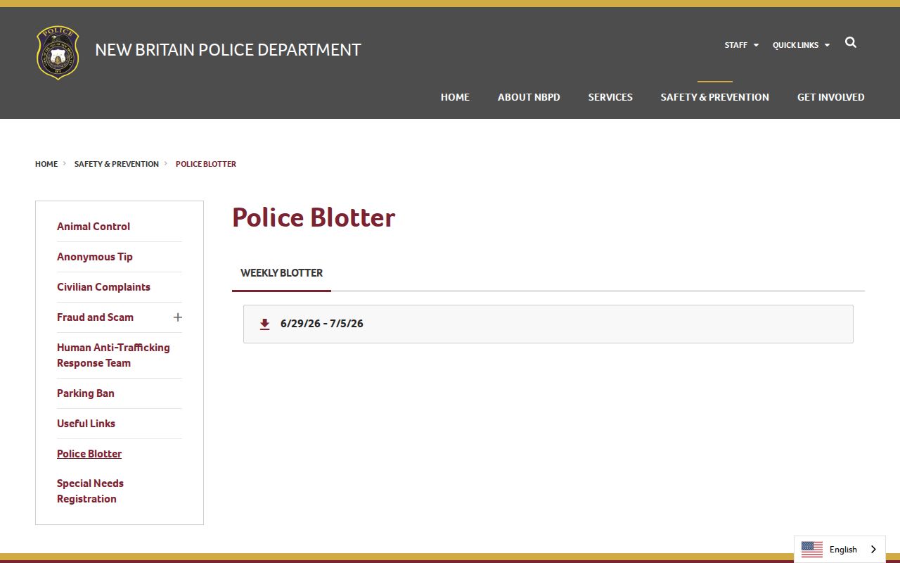 City of New Britain criminal court records police blotter
