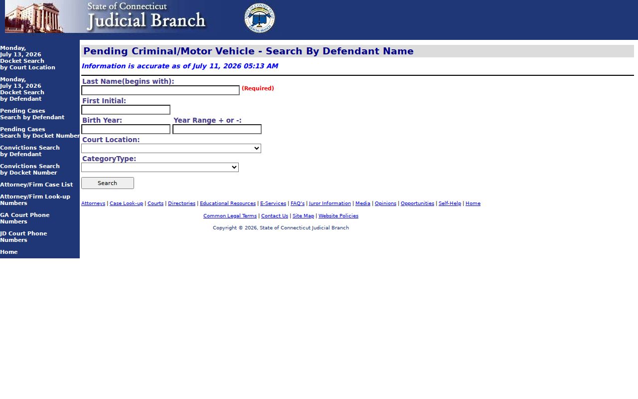 City of New Britain criminal court records pending criminal motor vehicle search