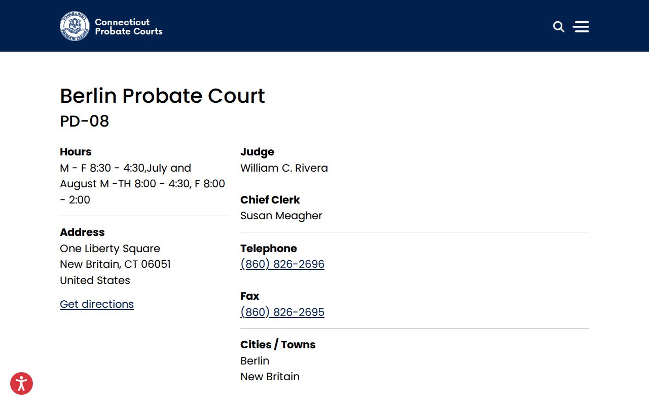 New Britain probate records Berlin Probate Court page