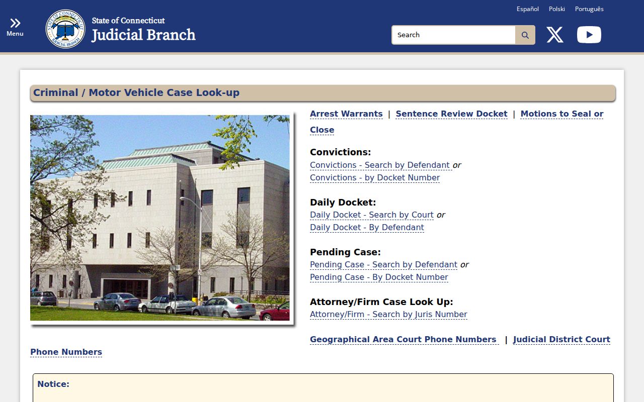 New Britain court records criminal motor vehicle lookup page