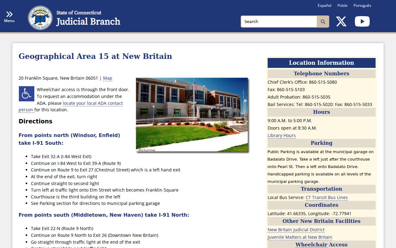 New Britain court records Geographical Area 15 directions and docket context