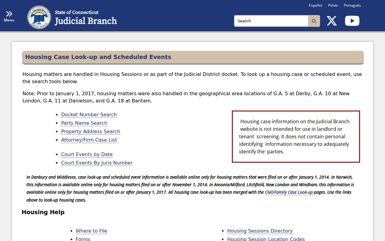 New Britain court records housing case lookup and events page