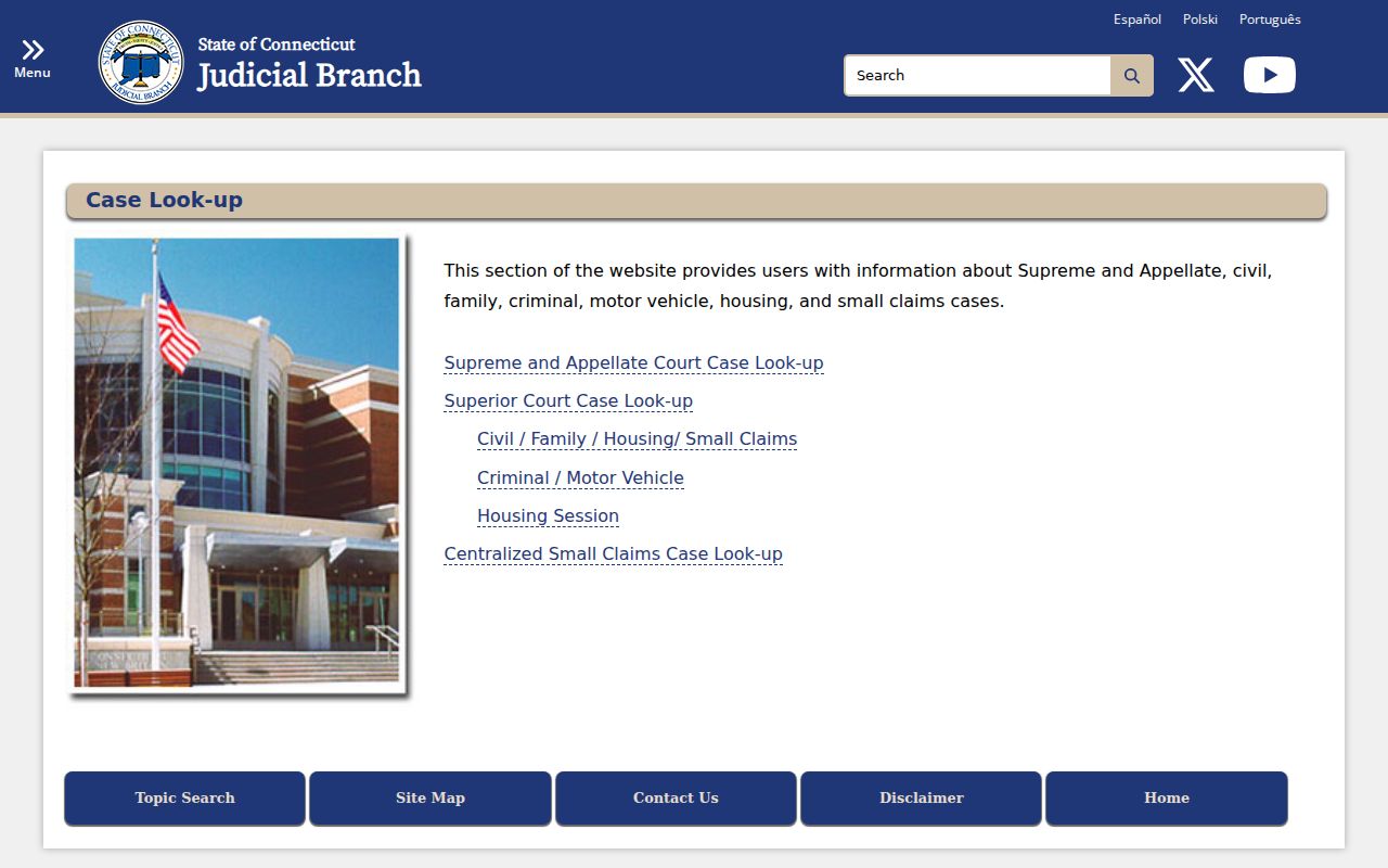 New Britain court records Judicial Branch case lookup landing page