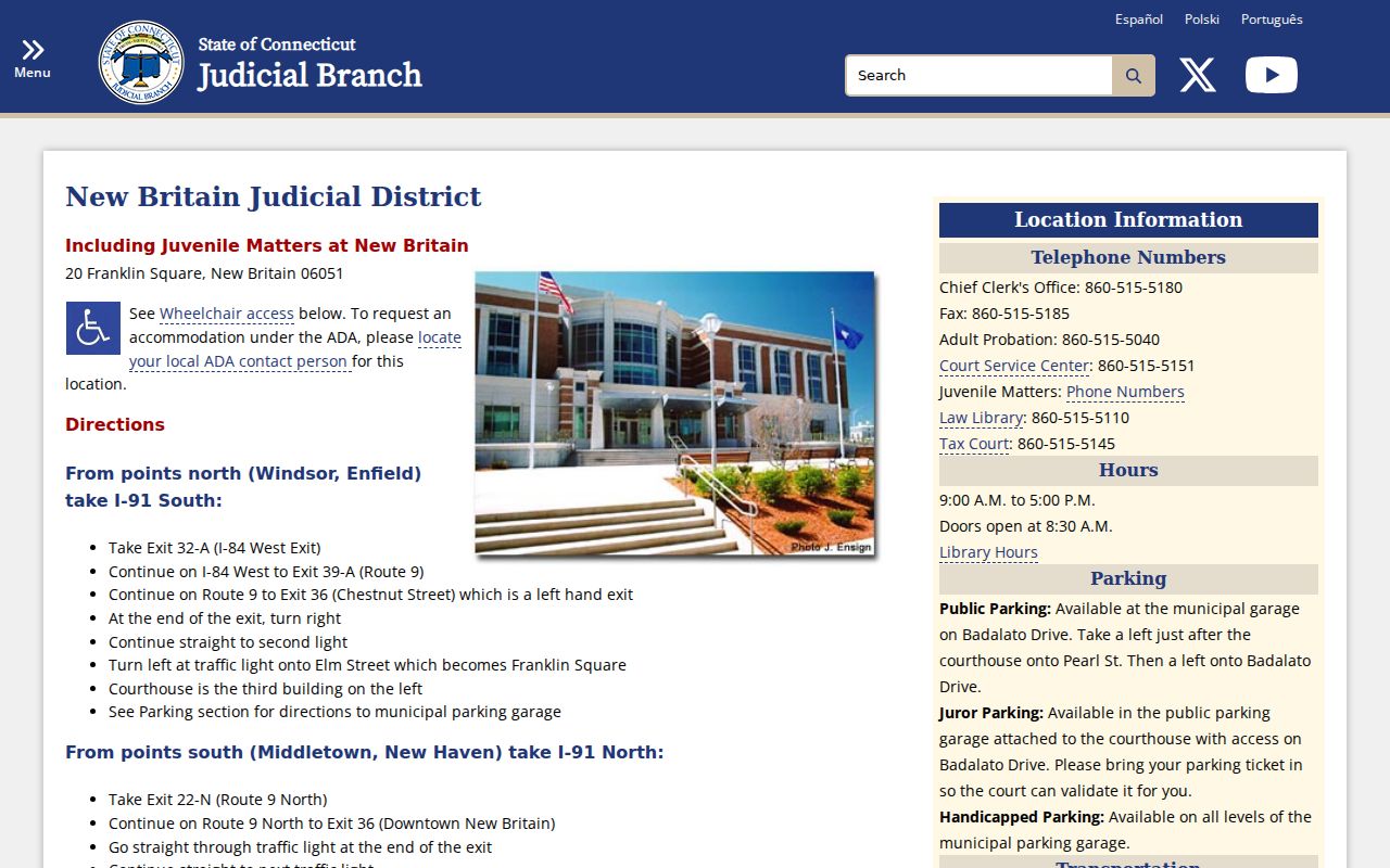 New Britain court records Judicial District directions page