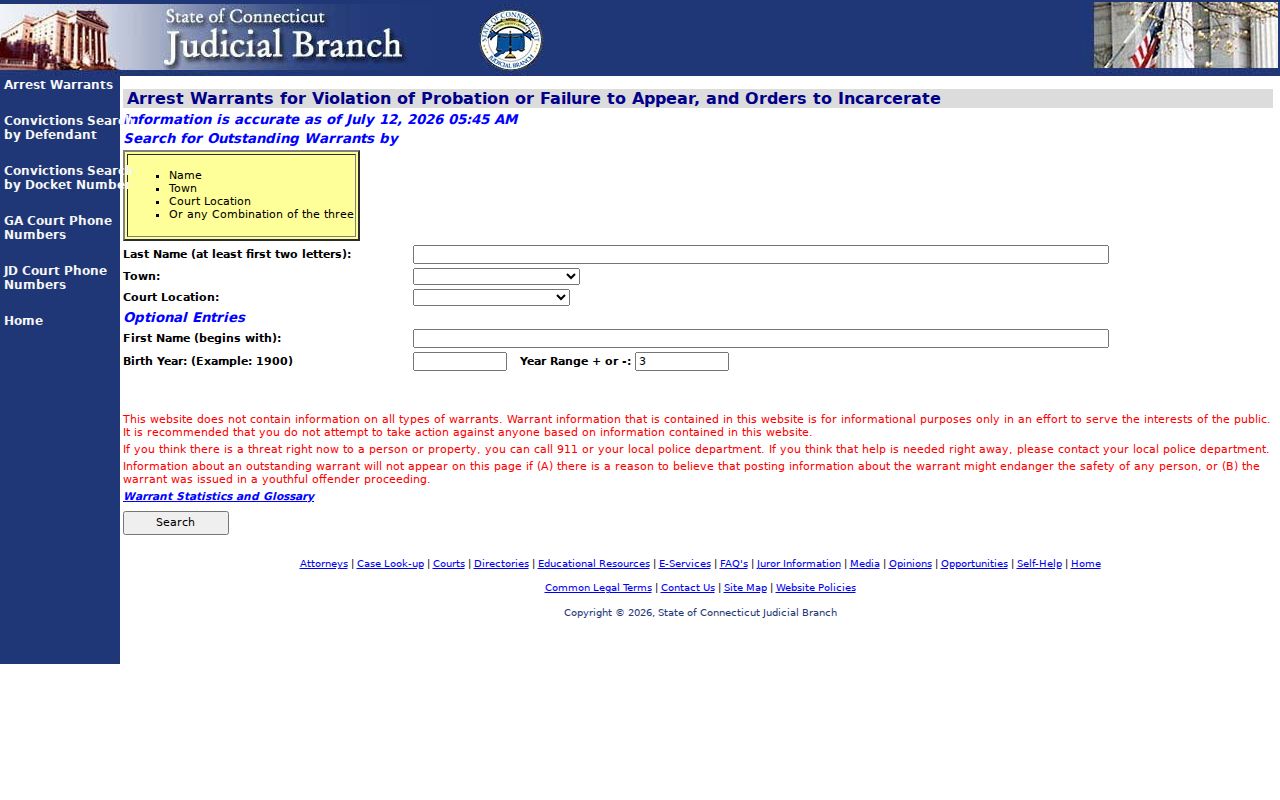 New Britain warrant search statewide outstanding warrant lookup